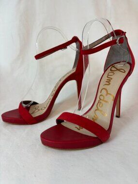 Sam Edelman Eleanor Red Stiletto Open Toe Heels w/Ankle Strap Size 10